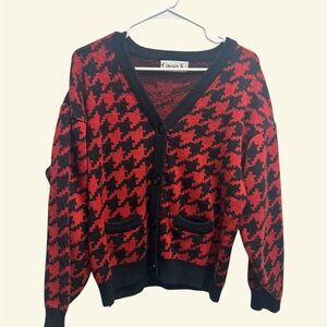 Vintage Red and Black Houndstooth Cardigan